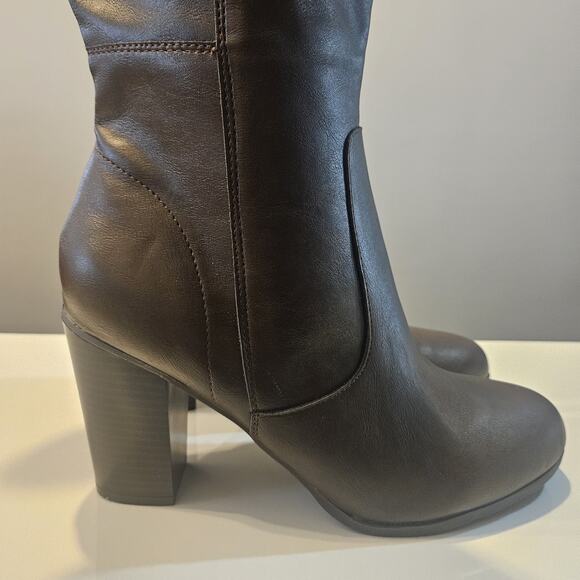 Style & Co NEW Womens Boots 9.5M Faux Leather Brown Block Heel Side Zip Closure - Picture 7 of 12